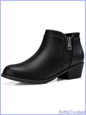 Women's Ankle Boots Low Block Heel PU Leather Comfortable Booties